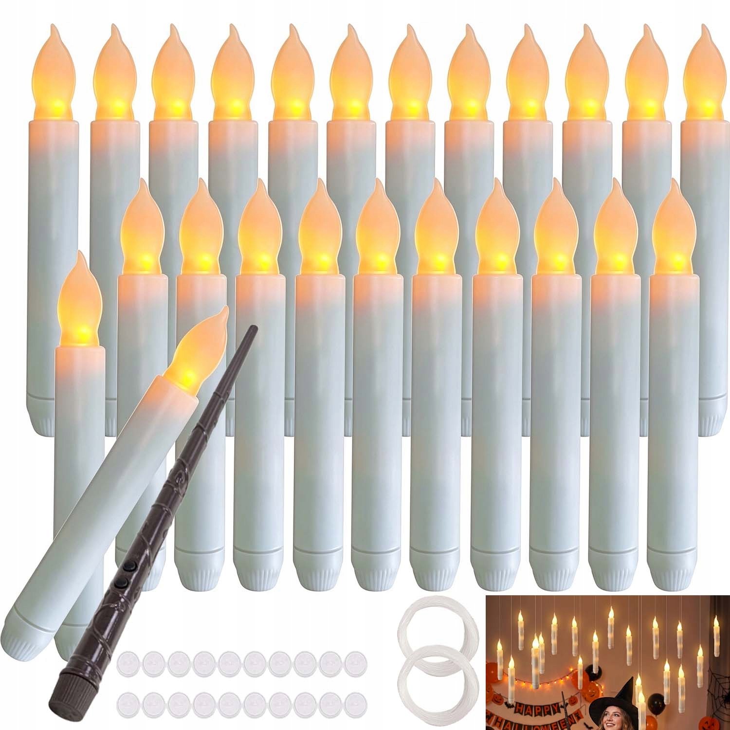 24 X Svíčka 17 CM Ozdobná Svíčka Do Hřbitovních Svíček Led Set S Kouzelnou Hůlkou