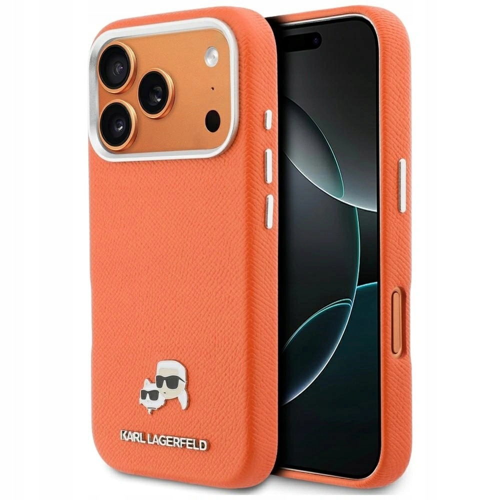 Pouzdro Karl Lagerfeld Kc Head Pins Saffiano MagSafe pro iPhone 17 Pro oranžové