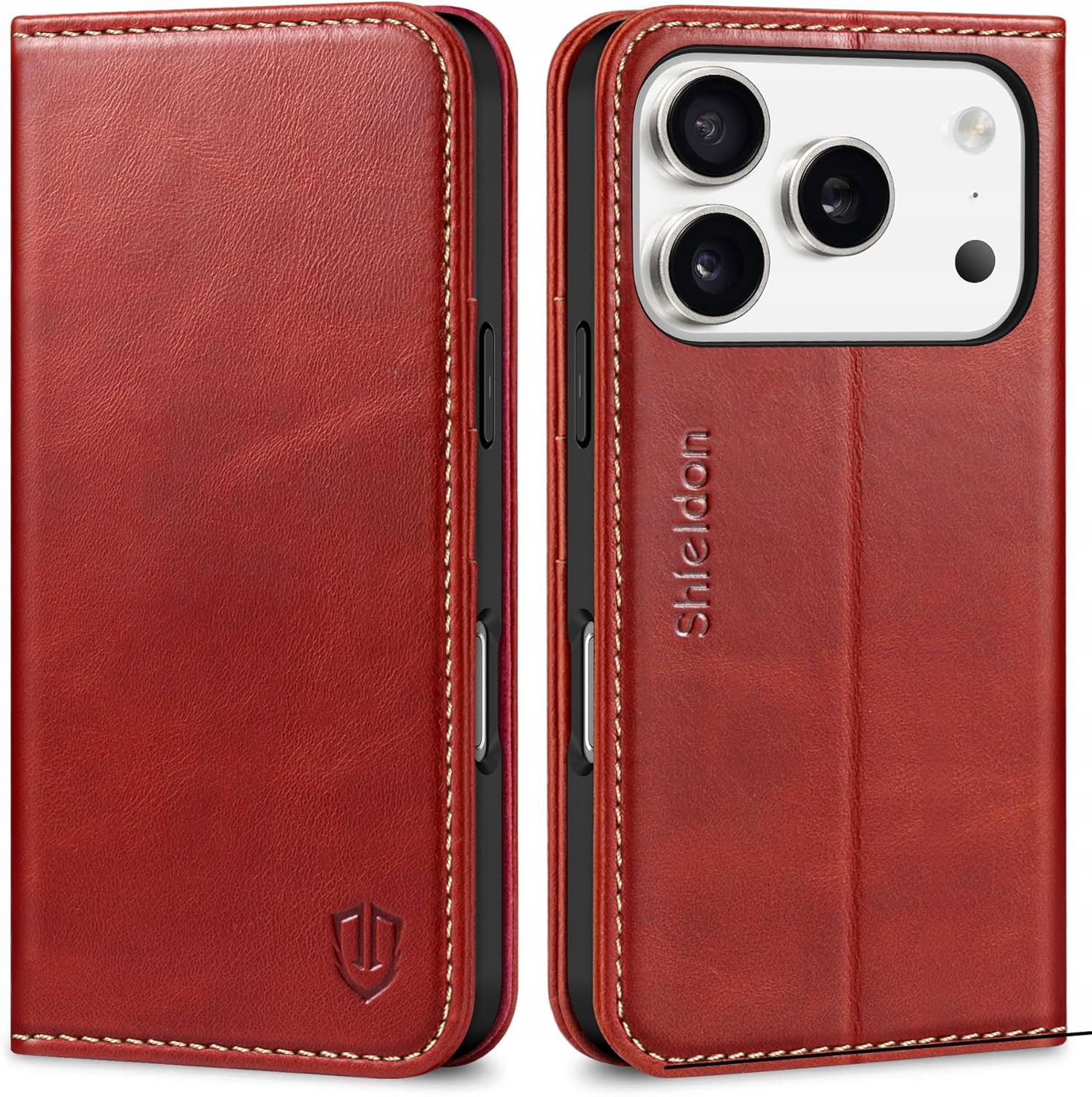 Pouzdro Shieldon pro iPhone 17 Pro 6,3" Pravá Kůže, retro peněženka