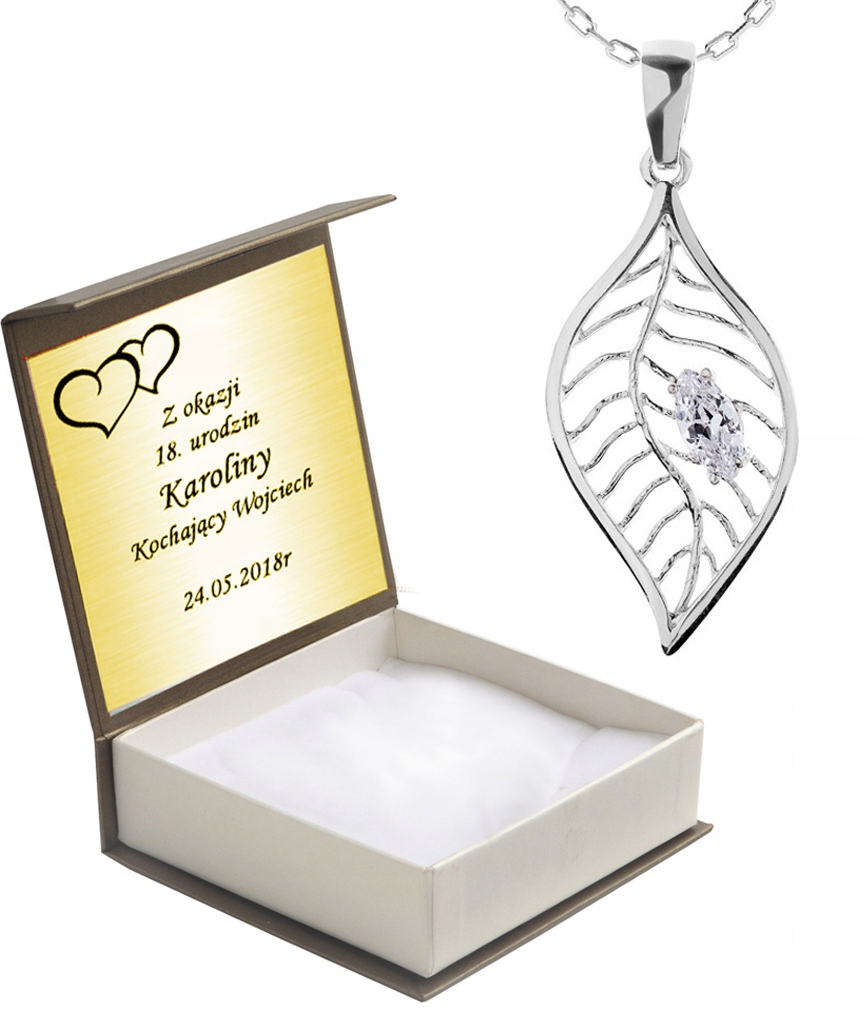 

Wisiorek Srebrny Listek Z Łańcuszkiem + Grawer