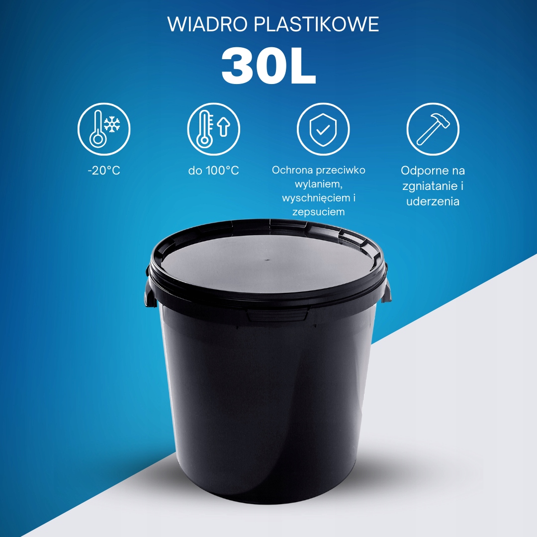 WIADRO WIADERKO PLASTIKOWE Z POKRYWKĄ 30L ŻYWNOŚĆ Kod producenta Benbow-E30S