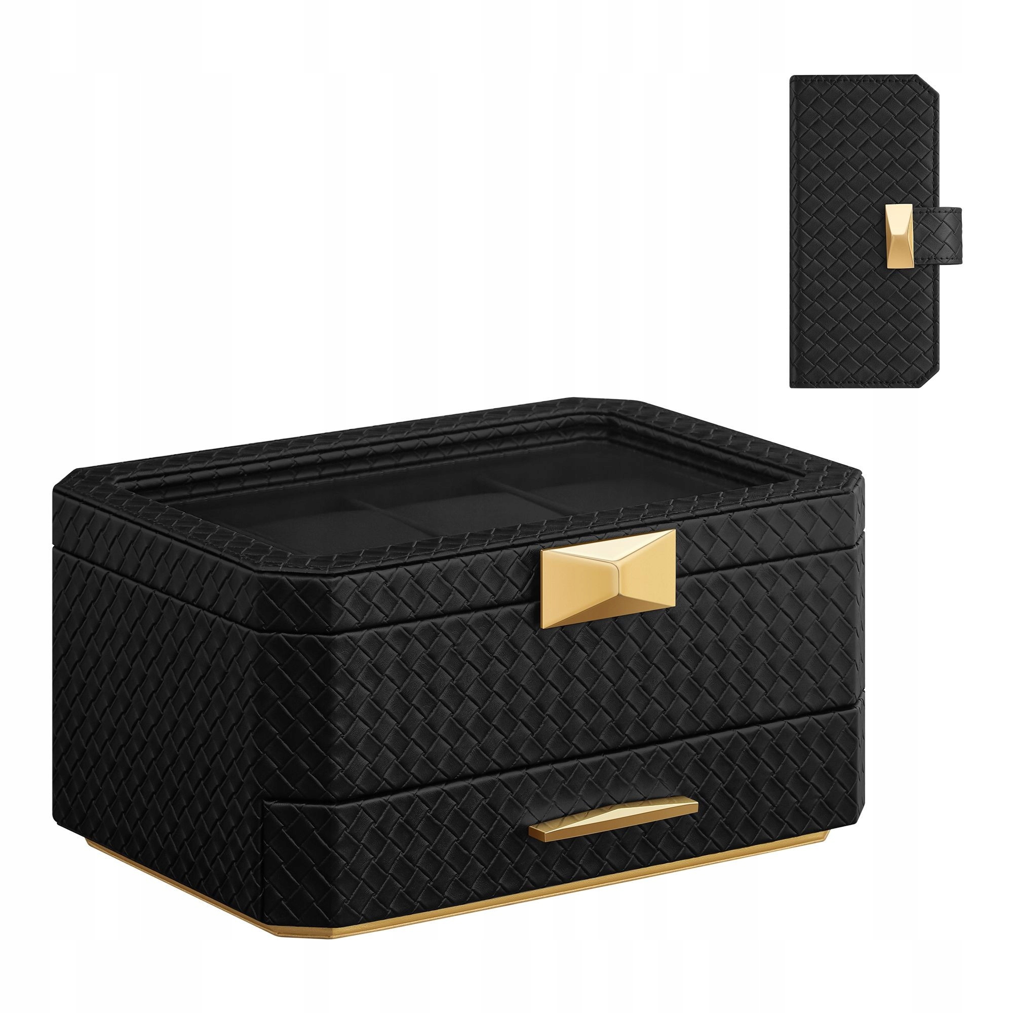 Černá prostorná krabička organizér na hodinky a další cestovní pouzdro