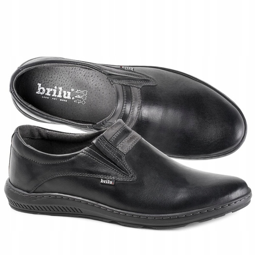 Brilu Polskie Skórzane Wsuwane Półbuty Męskie Berner Czarne 43