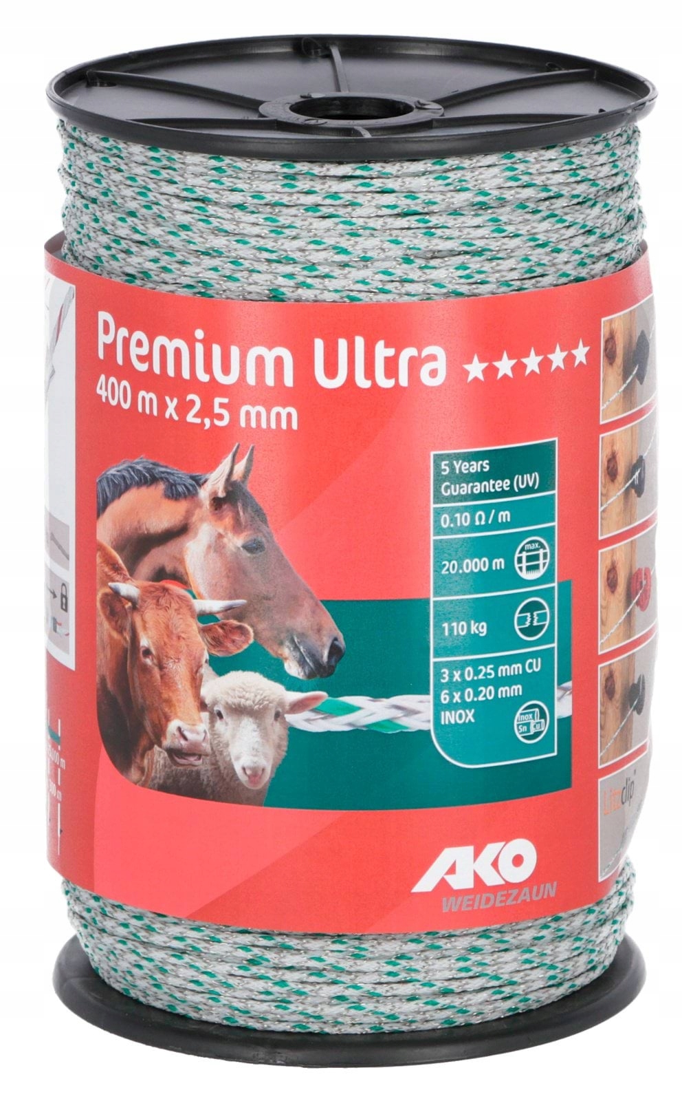 Pletená Plotová Linka Premium Ultra 400 m x 2,5 mm Bílo Zelená Ako