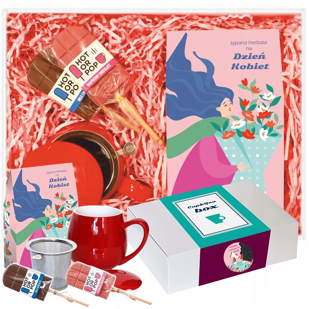 Levně Dárek Ke Dni Žen Box S Čajem Premium MIX 10 Příchutí Hrnek Lízátka