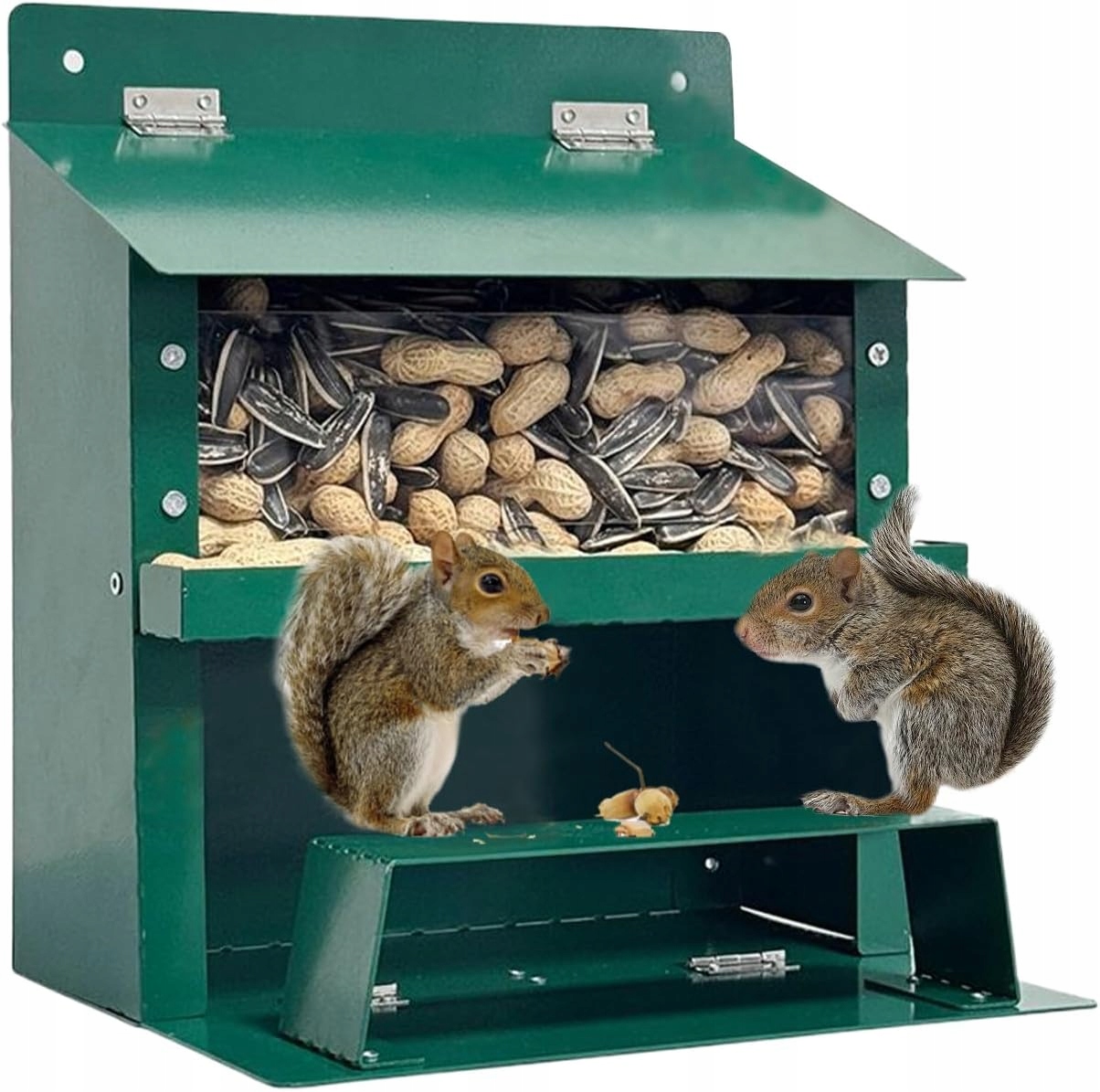 Levně Kovový Podavač Pro Zvířata S Klapkou, Zelený, Pro Zahradu, 22.5 X 18.5 X 23 CM