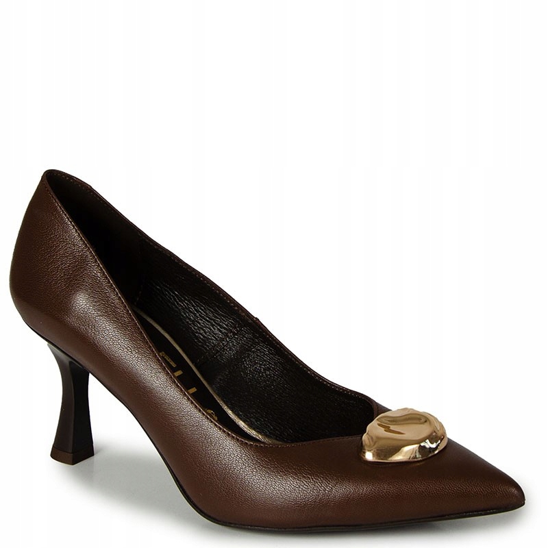 CheBello 4926 Hnědé Kožené Lícové Lodičky S Ozdobou 39