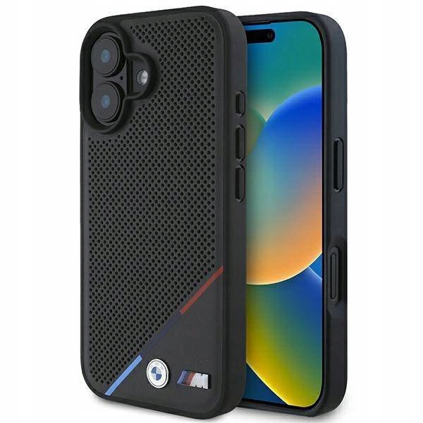 Perforovaný Pouzdro Bmw M Tricolor Line MagSafe pro iPhone 16 Plus černý