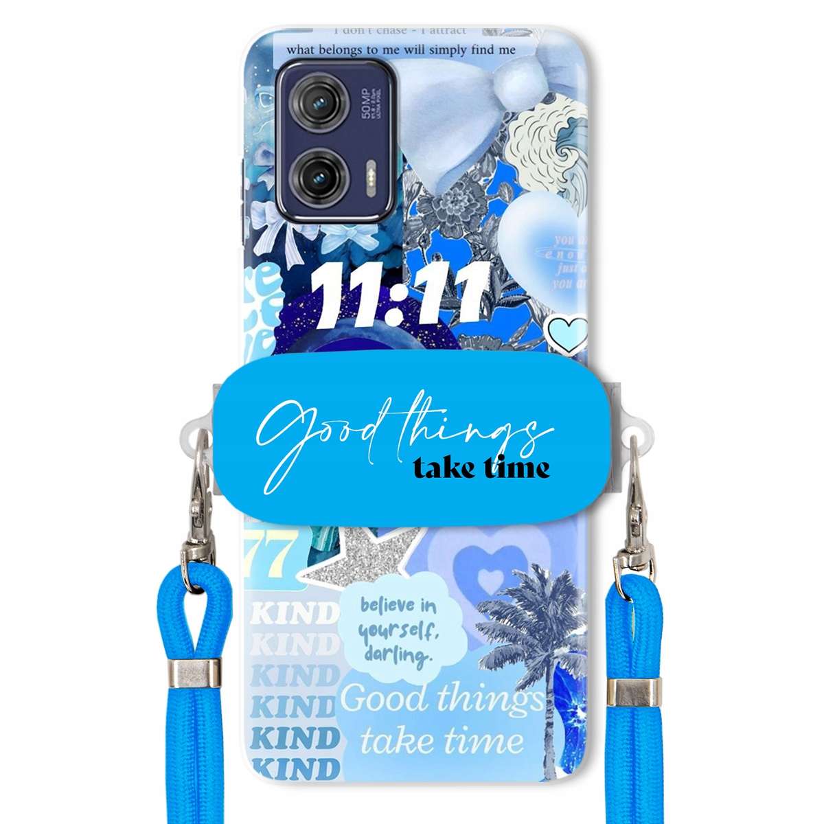 Pouzdro pro Motorola G73 Držák Vodítko Crossbody Good Things Take Time Lata