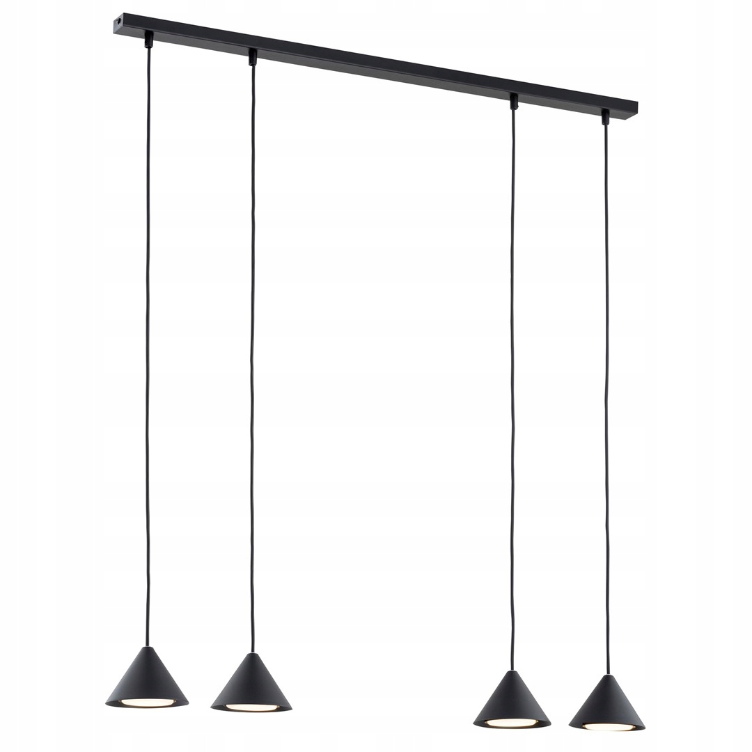 Závesná lampa čierna 4 kužeľové lišty 90 cm nad stôl ostrovček bar Emibig