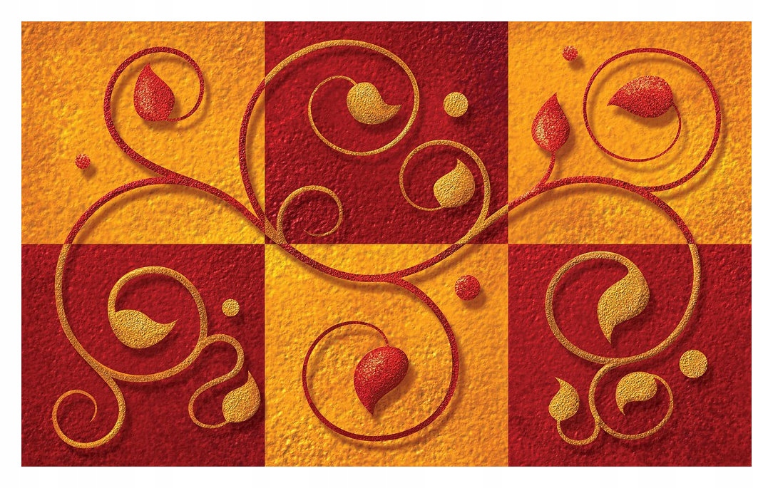 Tapeta Červeno-zlatý ornament s listy abstrakce elegance 200x140 lepidlo