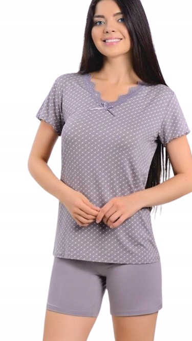 Elegantní Šedé Pyžamo Z Viskózy Viskóza S Krajkou XXL