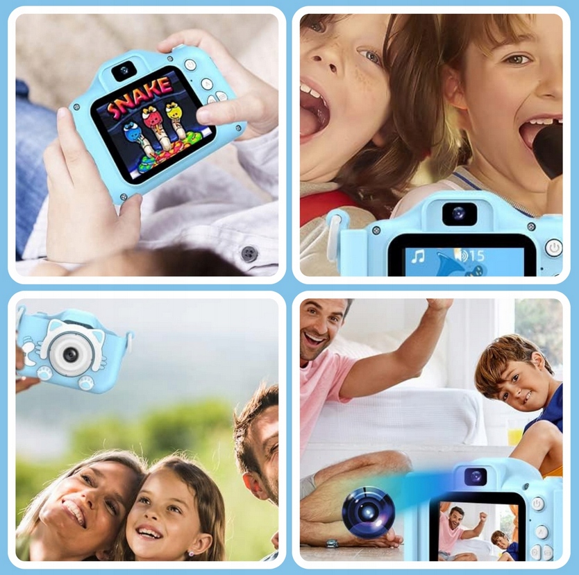 APARAT CYFROWY ZABAWKA DLA DZIECI FOTOGRAFICZNY NIEBIESKI KOTEK + KARTA 4GB Marka bez marki