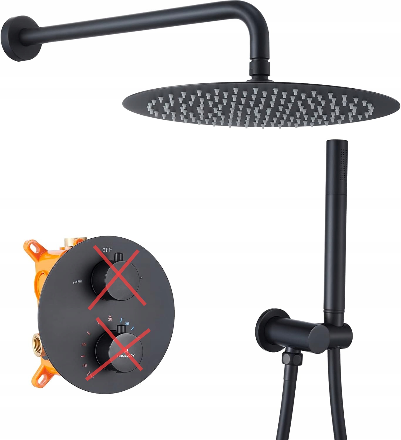 HOMELODY Czarna armatura prysznicowa, podtynkowy system z termostatem