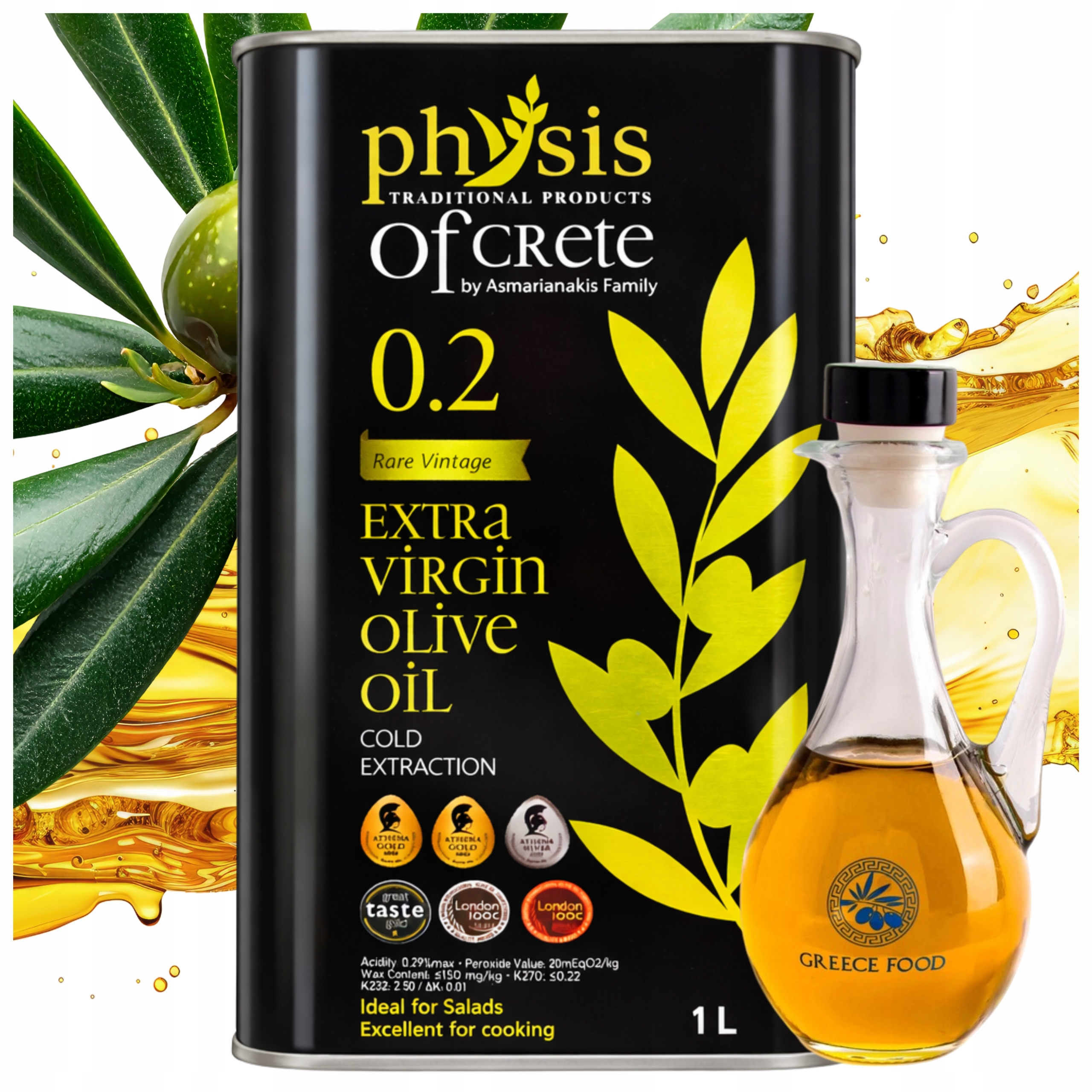 Levně Extra Panenský Olivový Olej 1 L Řecká Koroneiki 0,2% Láhev 250 ML Bonus