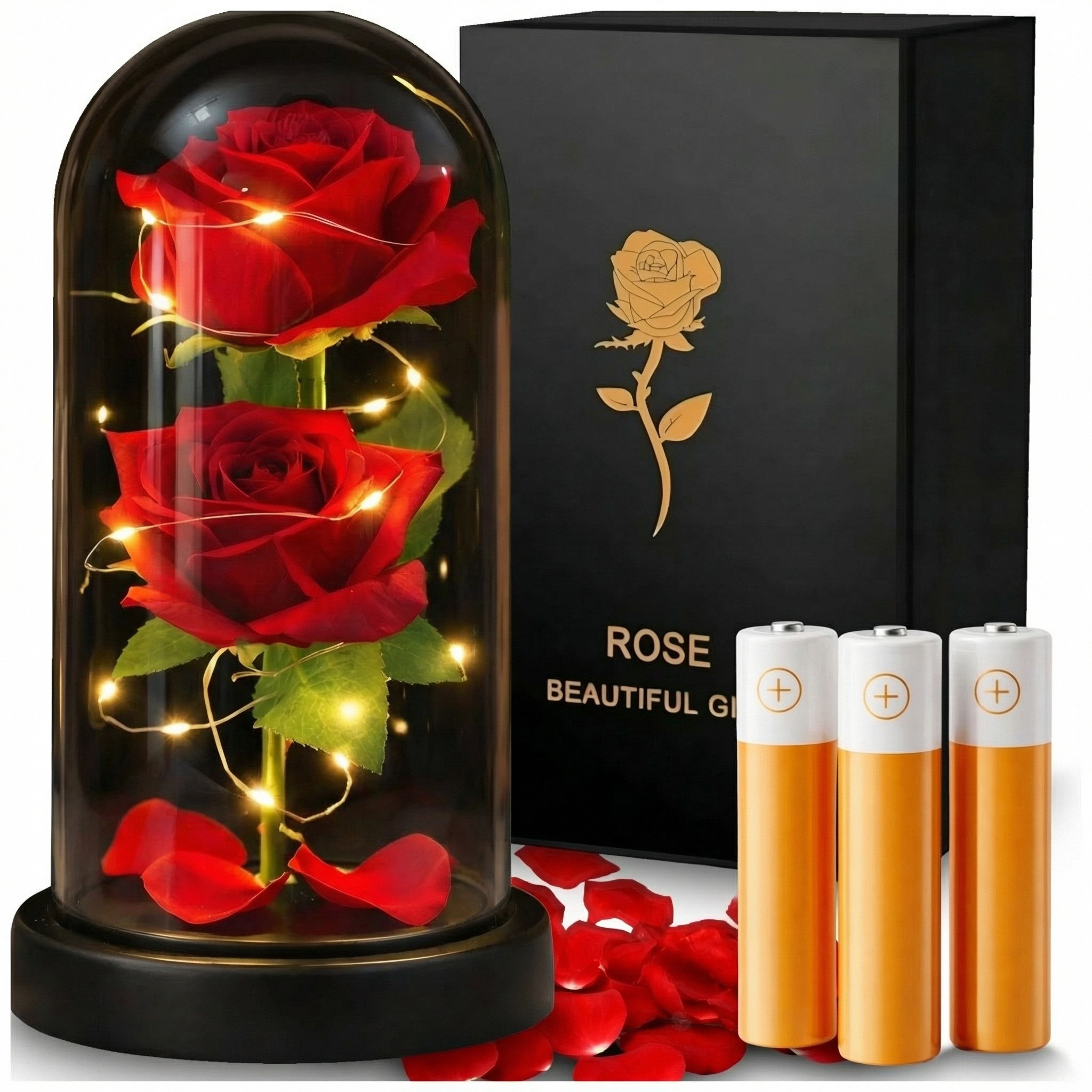 WIECZNA RÓŻA W SZKLE LED ŚWIECĄCA PREZENT POMYSŁ NA DZIEŃ KOBIET +3xBATERIE