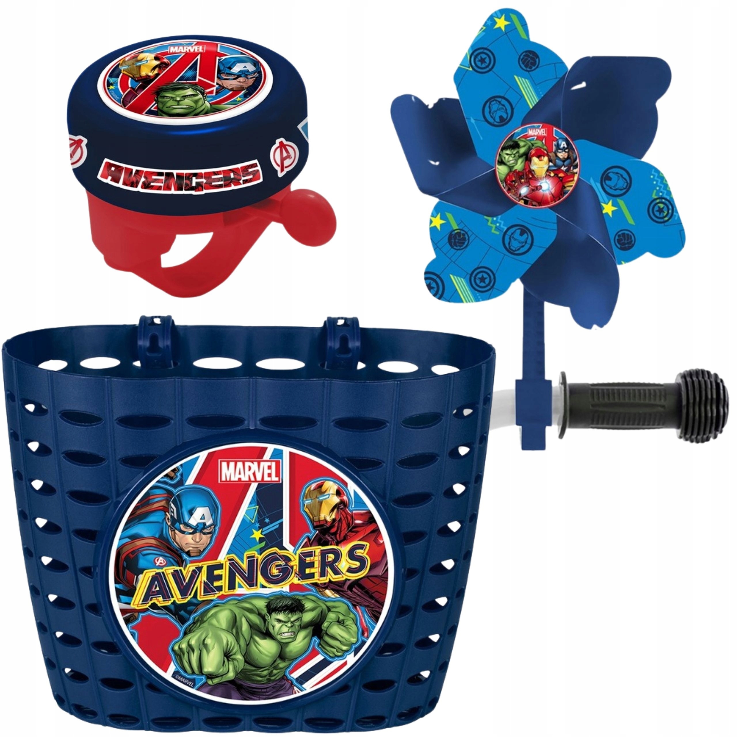 Zestaw Avengers Koszyk Wiatraczek Dzwonek Na Kierownice Dla Dzieci Rower