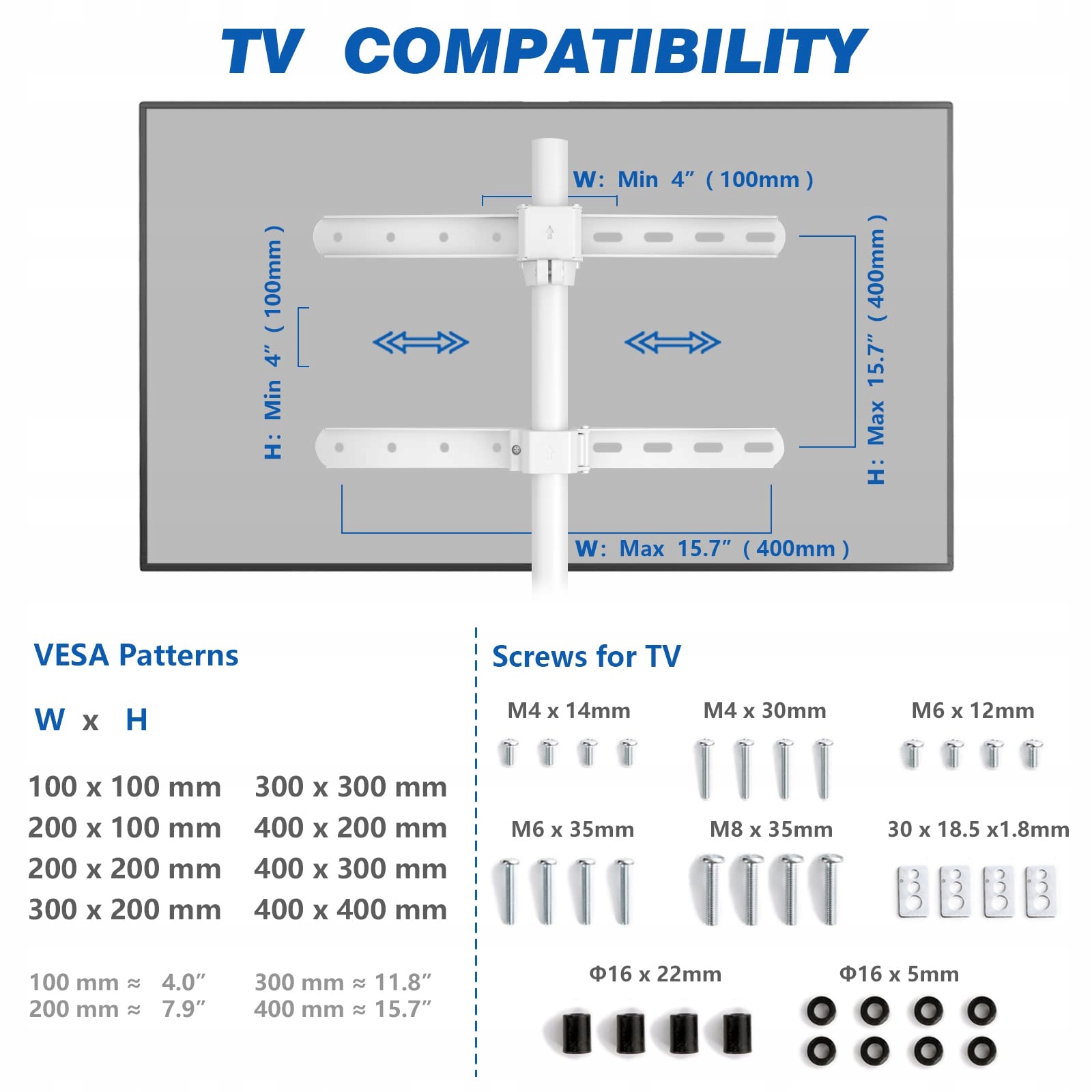 RFIVER Stojak TV Tripod Regulowany Do Telewizorów 32-65 Cal 35kg — miniatura 8