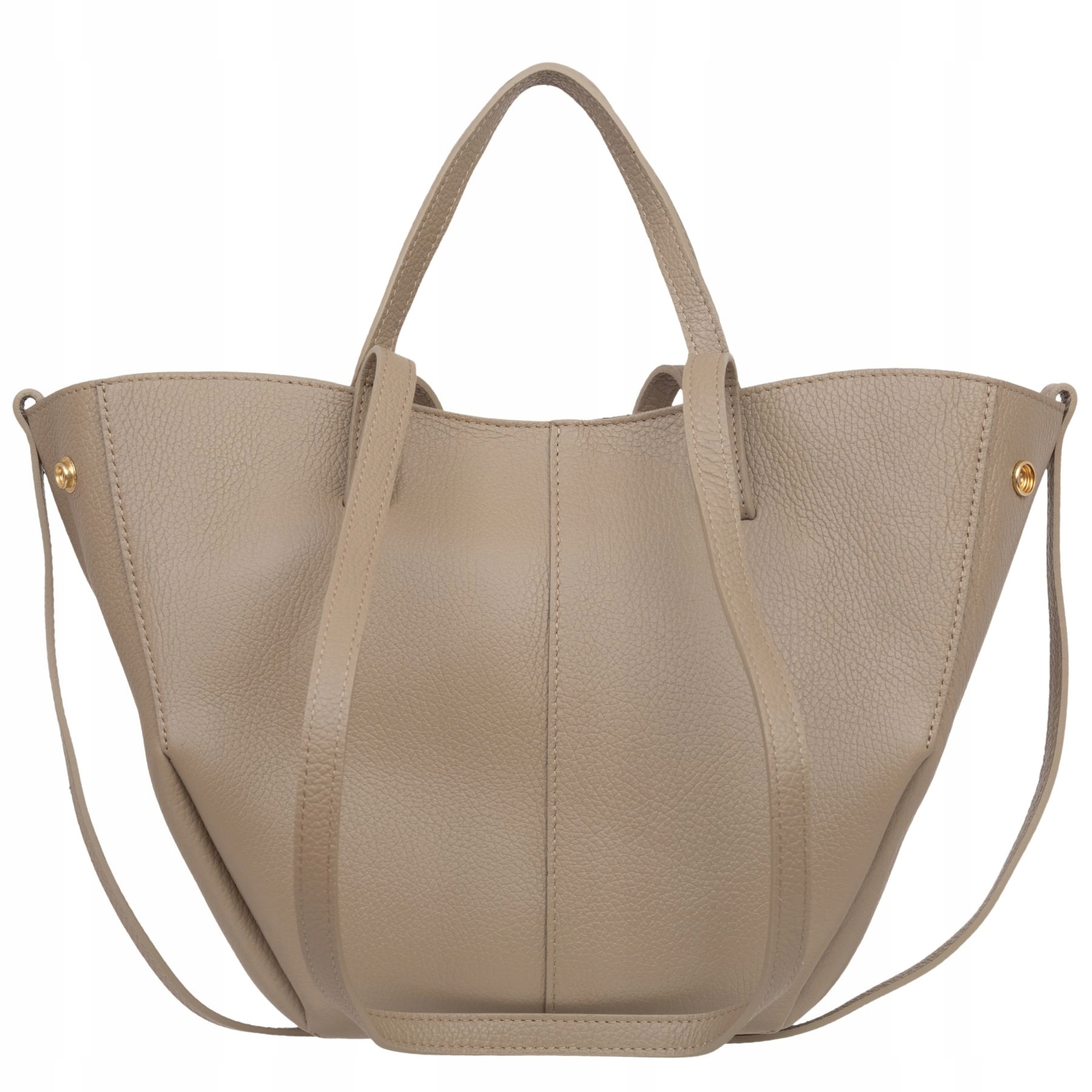 Vera Pelle torebka damska skórzana shopper mała rozpinana na ramię Beżowa