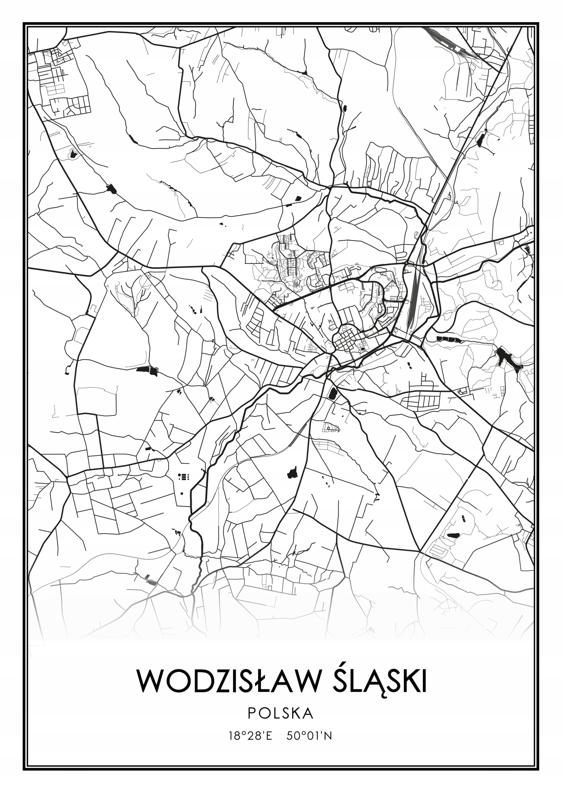 

Mapa czarno biała plakat Wodzisław Śląski 50x70cm