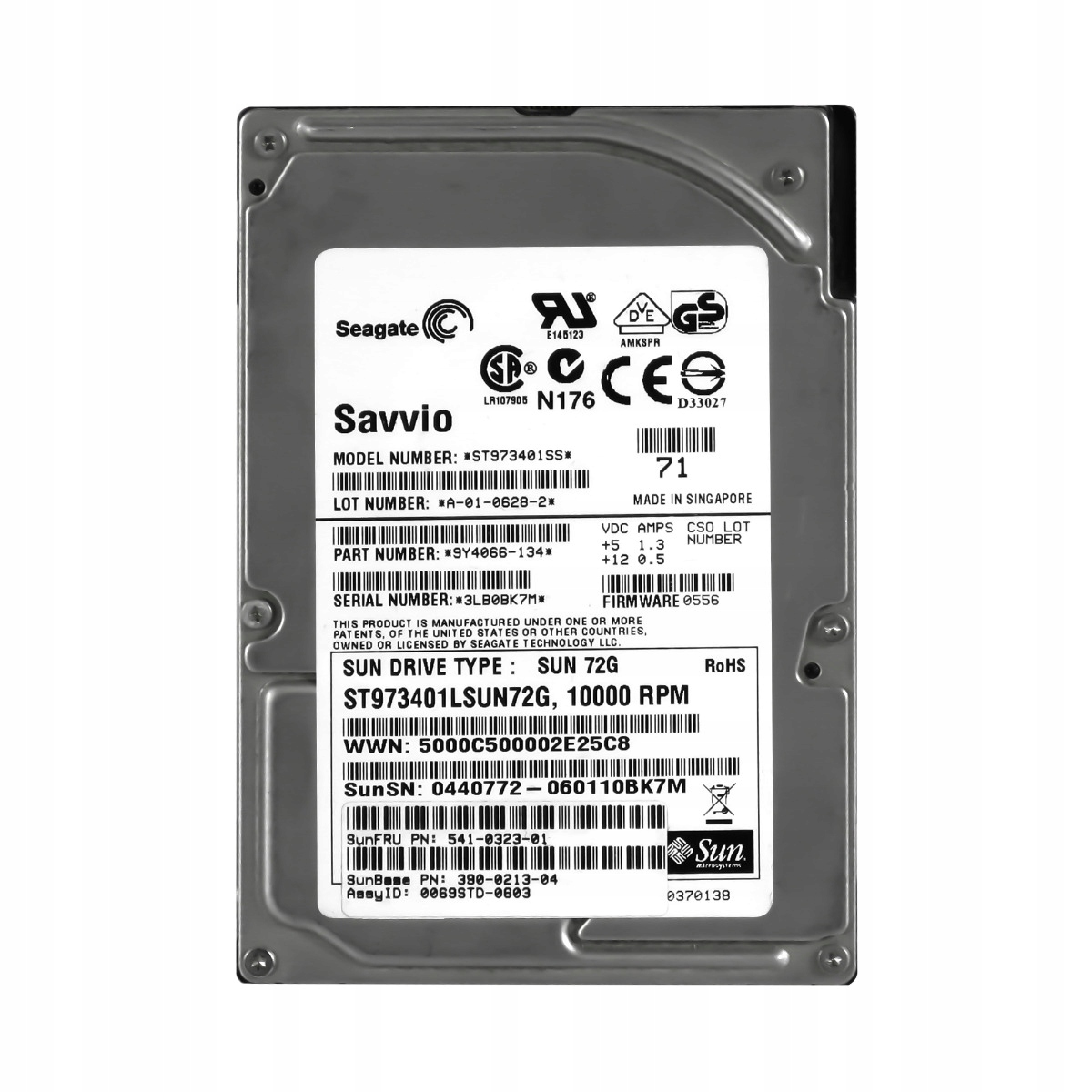 Sun 541-0323-01 73GB 10K 8MB Sas 2.5'' ST973401LSUN72G