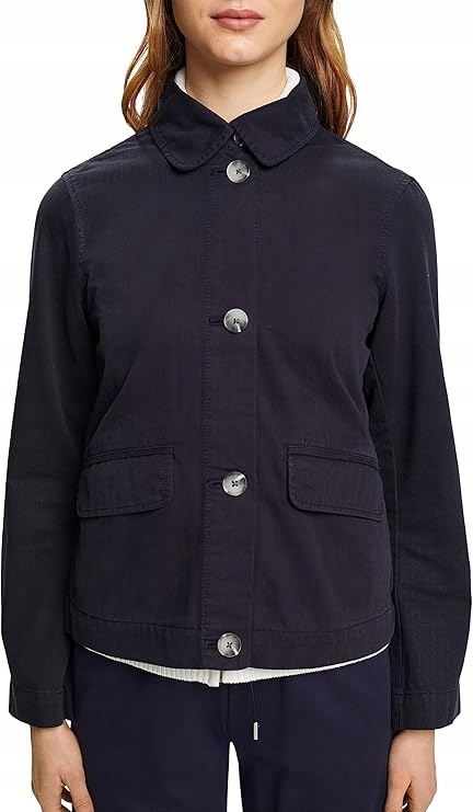 Esprit – Modrá Klasická Bavlněná Bunda S Knoflíky, Velikost 6F