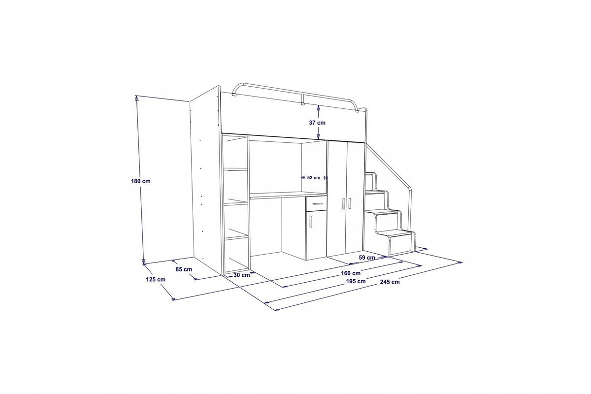 NOWOCZESNE ŁÓŻKO Z BIURKIEM JENNY BARIERKA SCHODY Kolekcja NEW