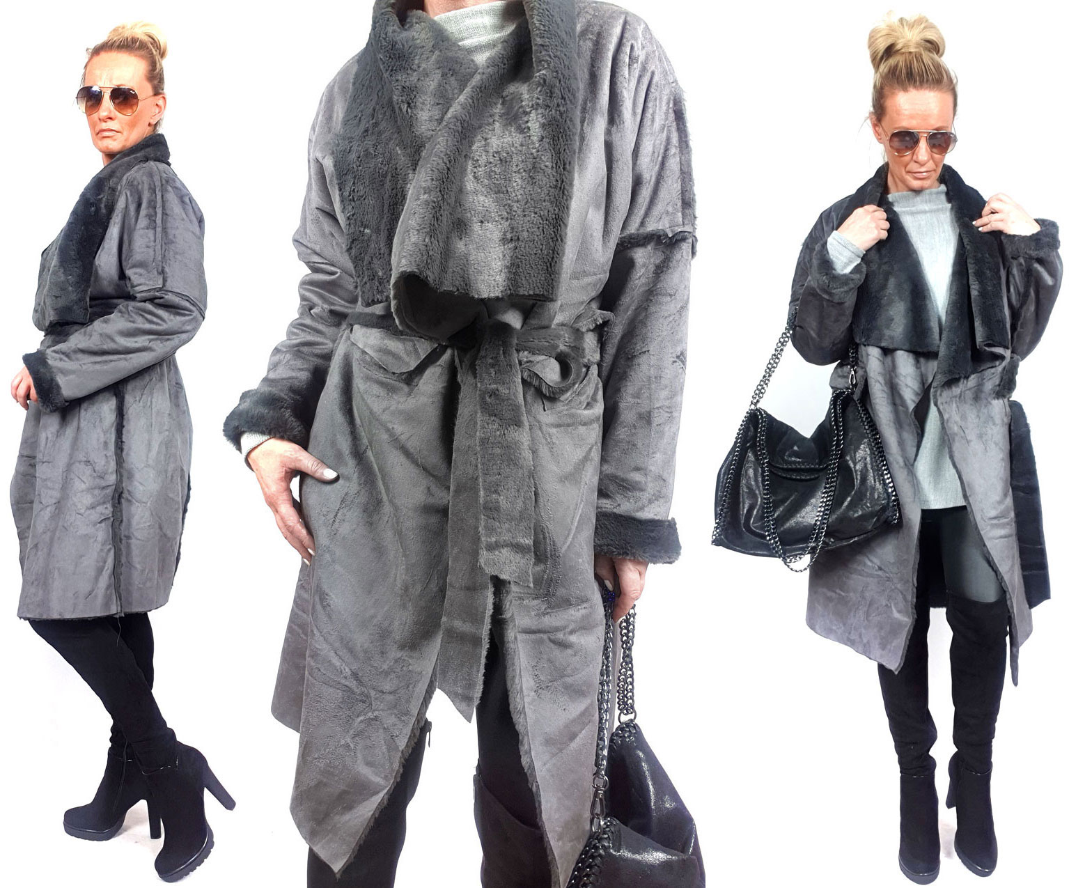 PŁASZCZYK FUTERKO EKO KOŻUCH ZIMOWY FUTRO LUXURY