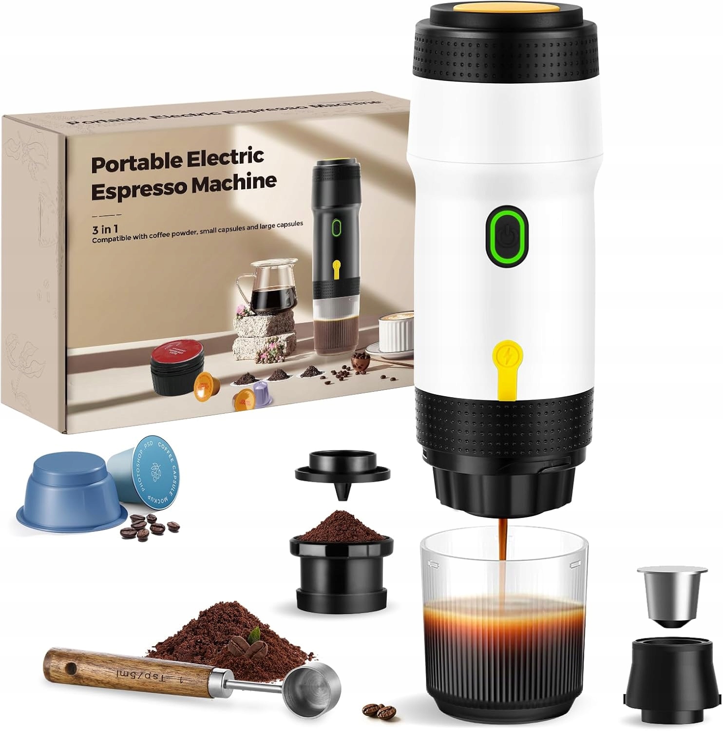 iCare przenośny ekspres do kawy 3w1 7500 mAh, kapsułki, mielona turystyczny