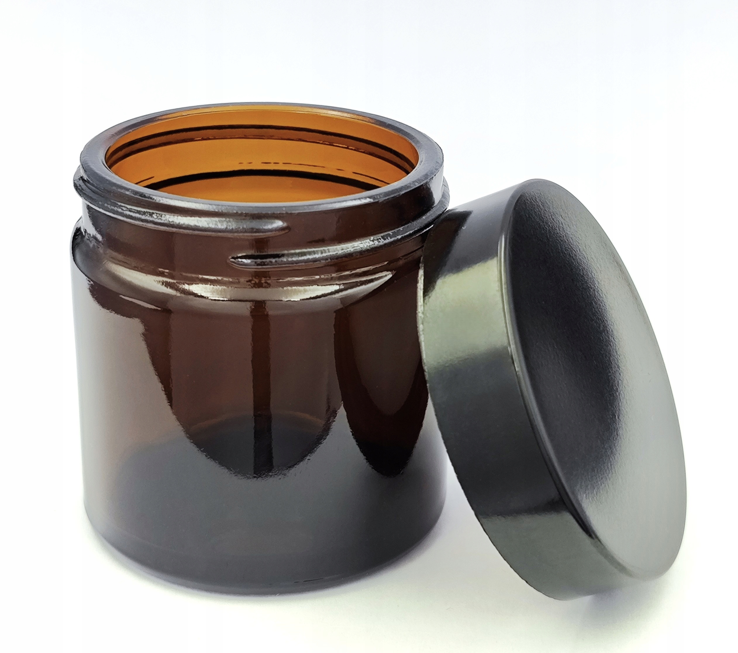 Słoik Szklany Apteczny, Brązowy, 60 ml z Czarną Nakrętką