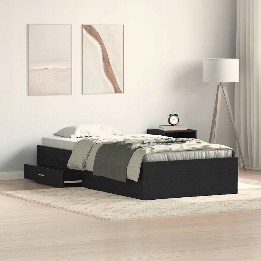 vidaXL Rám postele se zásuvkou Černý dub 90 x 200 cm kompozitní dřevo