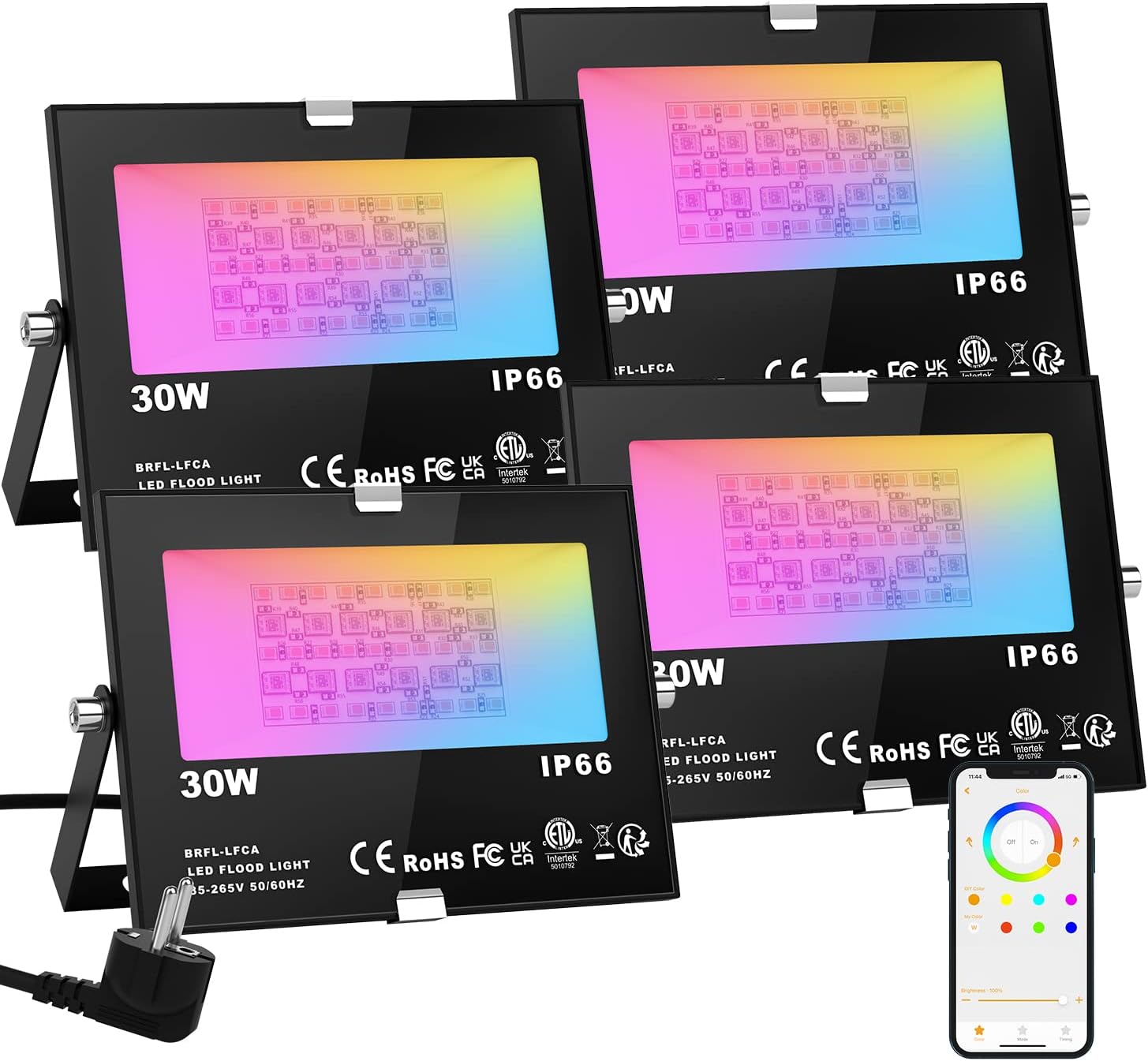 Barevná Rgb Led Lampa 4ks Set Vnitřní a Venkovní