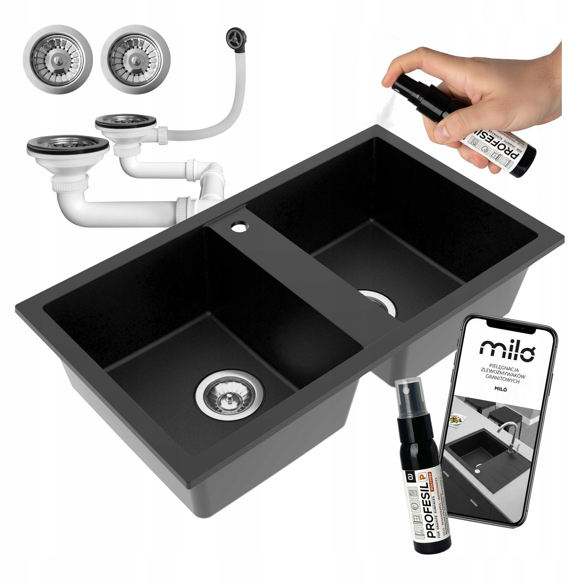 Granitový Dvojkomorový Kuchynský Drez Miló Prado Sifón