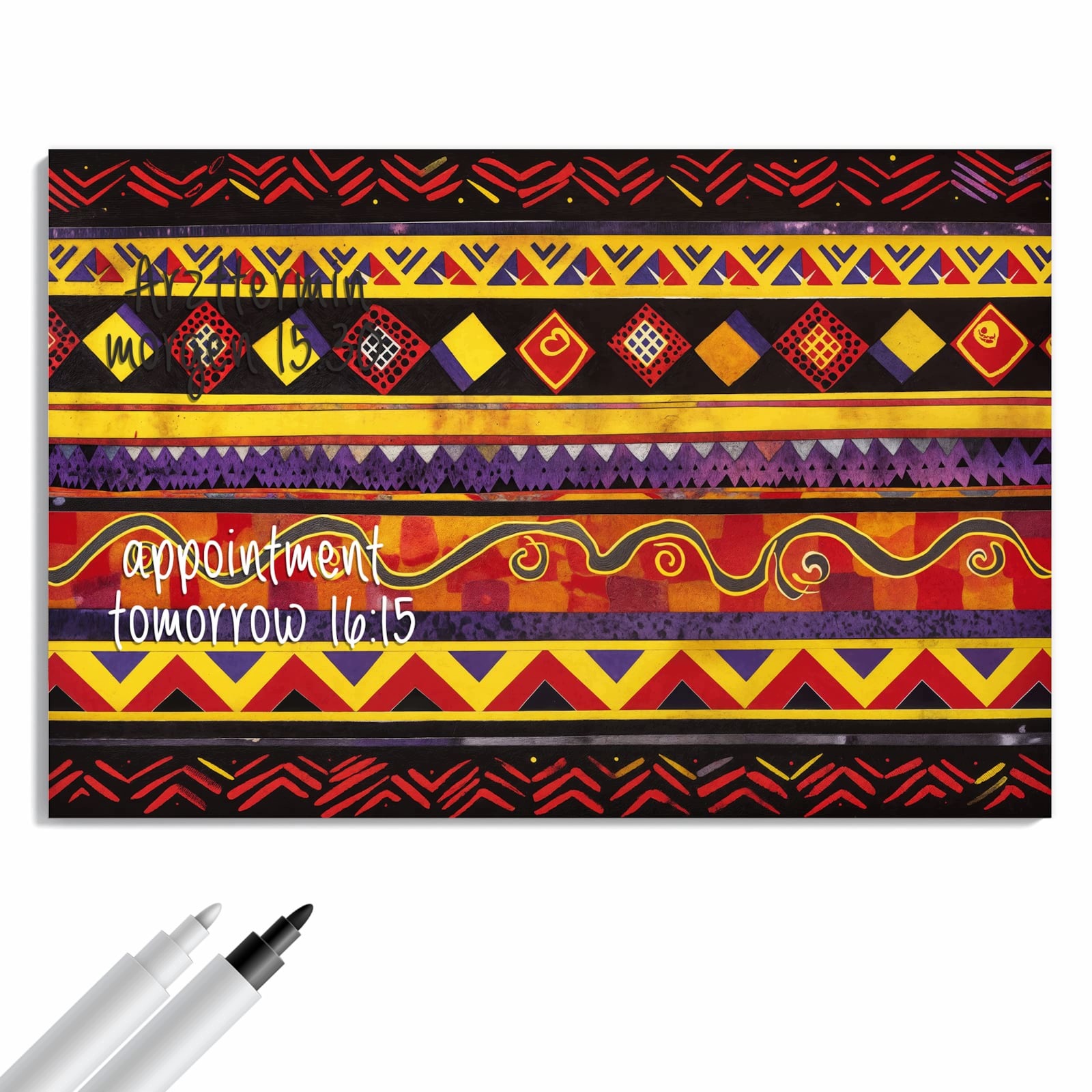 Magnetická tabule Etnický Vzor Černý Červený 90 × 60 cm