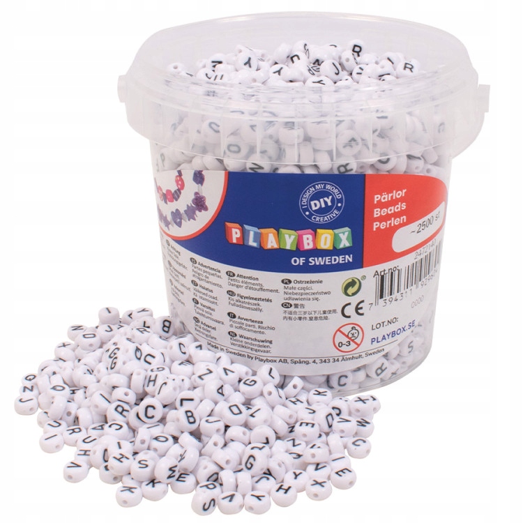 Korálky s písmenky abeceda ploché kulaté 2500 ks Ø 7 mm v nádobě