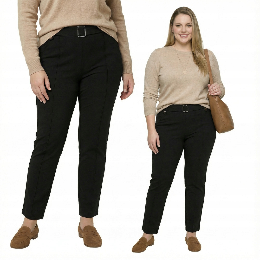 Czarne spodnie z paskiem plus size rozmiar 48