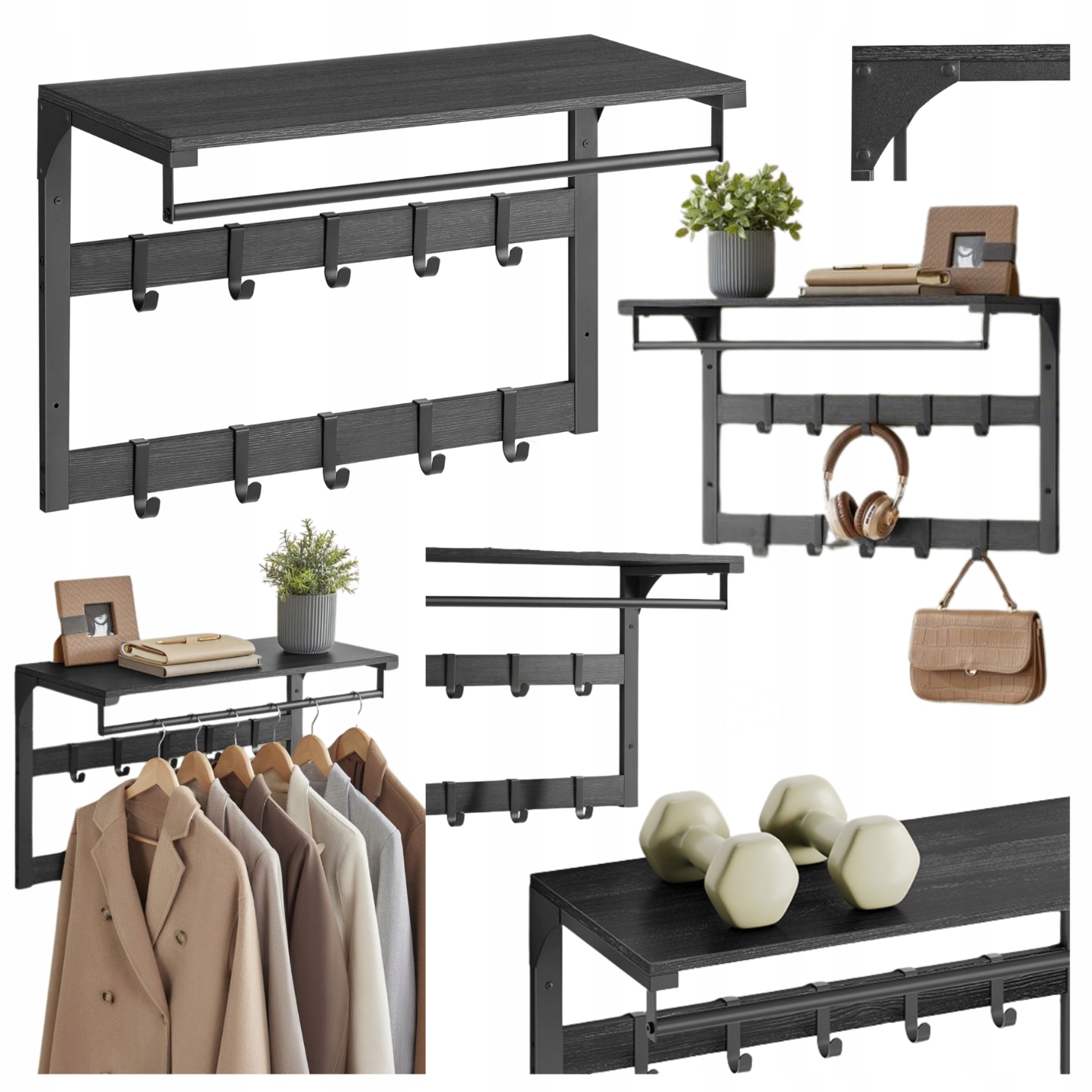 Vešiak na oblečenie montovaný na stenu Nástenná polica na oblečenie kľúče Loft