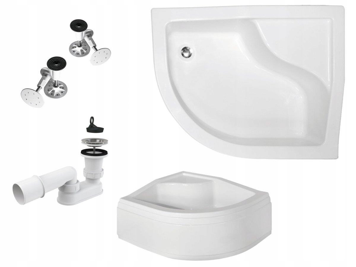 Besco Asymetrická hluboká sprchová vanička Maxi 100x80 pravá s krytem, sifon, nohy