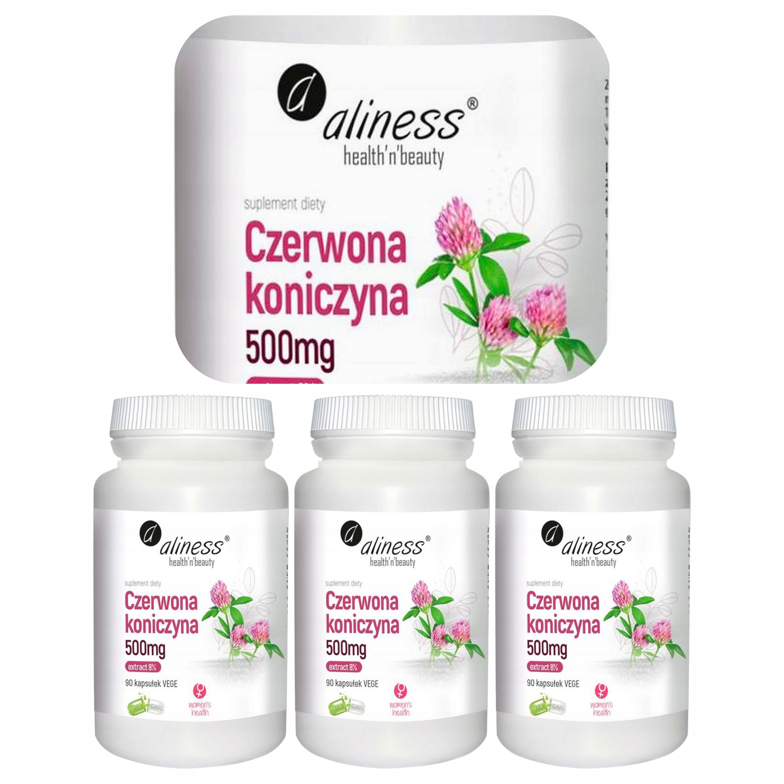 3x Aliness Czerwona Koniczyna 500 mg Ekstrakt 8% Izoflawonów Vege 270 kaps.
