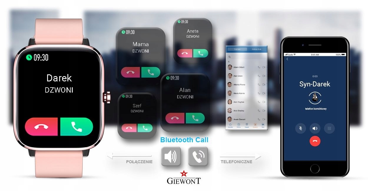 Smartwatch Giewont Dynamic SmartCall GW230-1 - Rose Gold/Powder Pink Kolor różowy