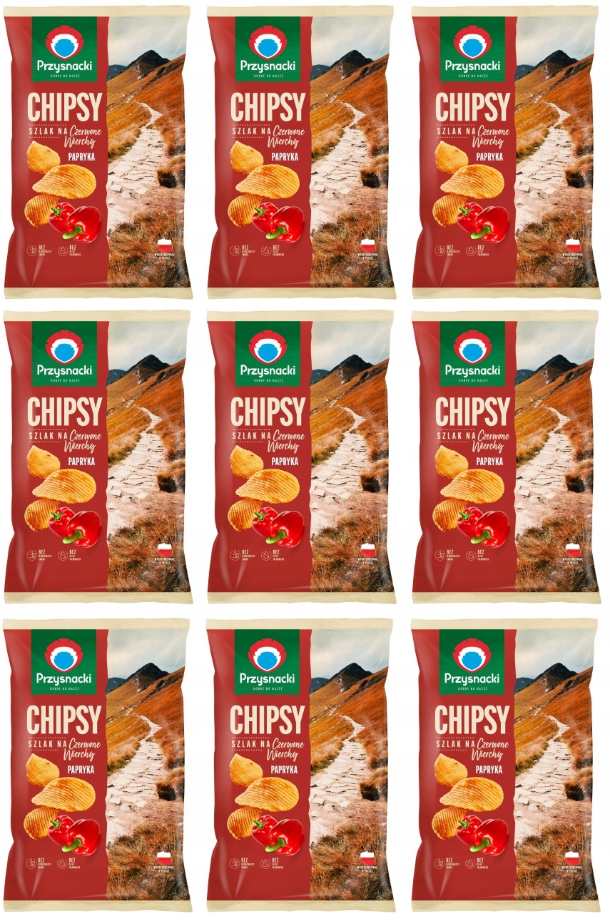 9x 130g Przysnacki Chipsy papryka Karton