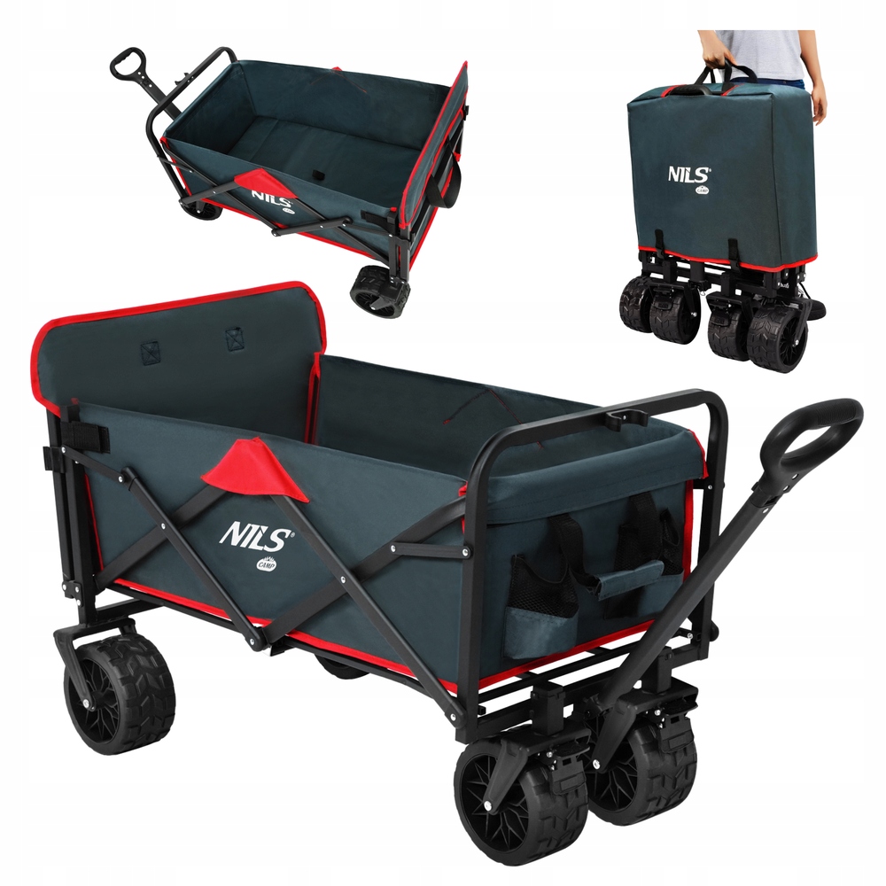 Plážový přepravní zahradní turistický vozík skládací s rukojetí 160 l