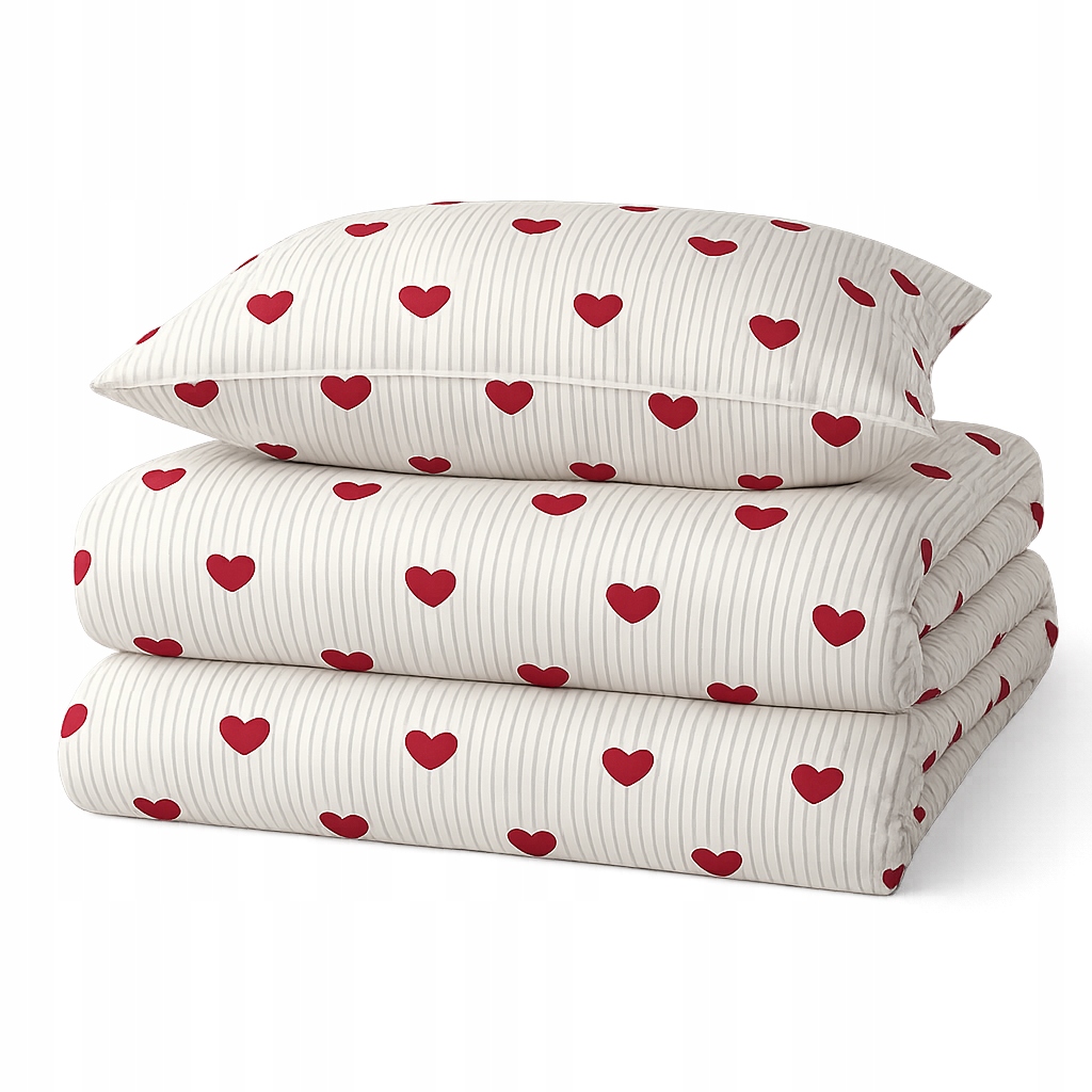 Pościel 200x220 bawełniana 100% naturalna komplet serduszka serca pasy