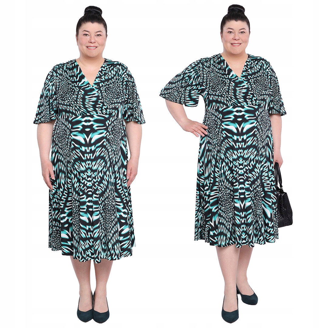 Tmavě zelená šaty s bílými vzory 54/56