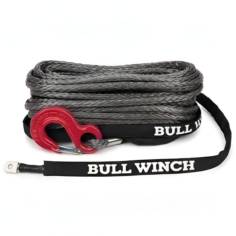 Lina Syntetyczna Do Wyciągarki 10mm Dyneema z Hakiem 28m Grey BullWinch