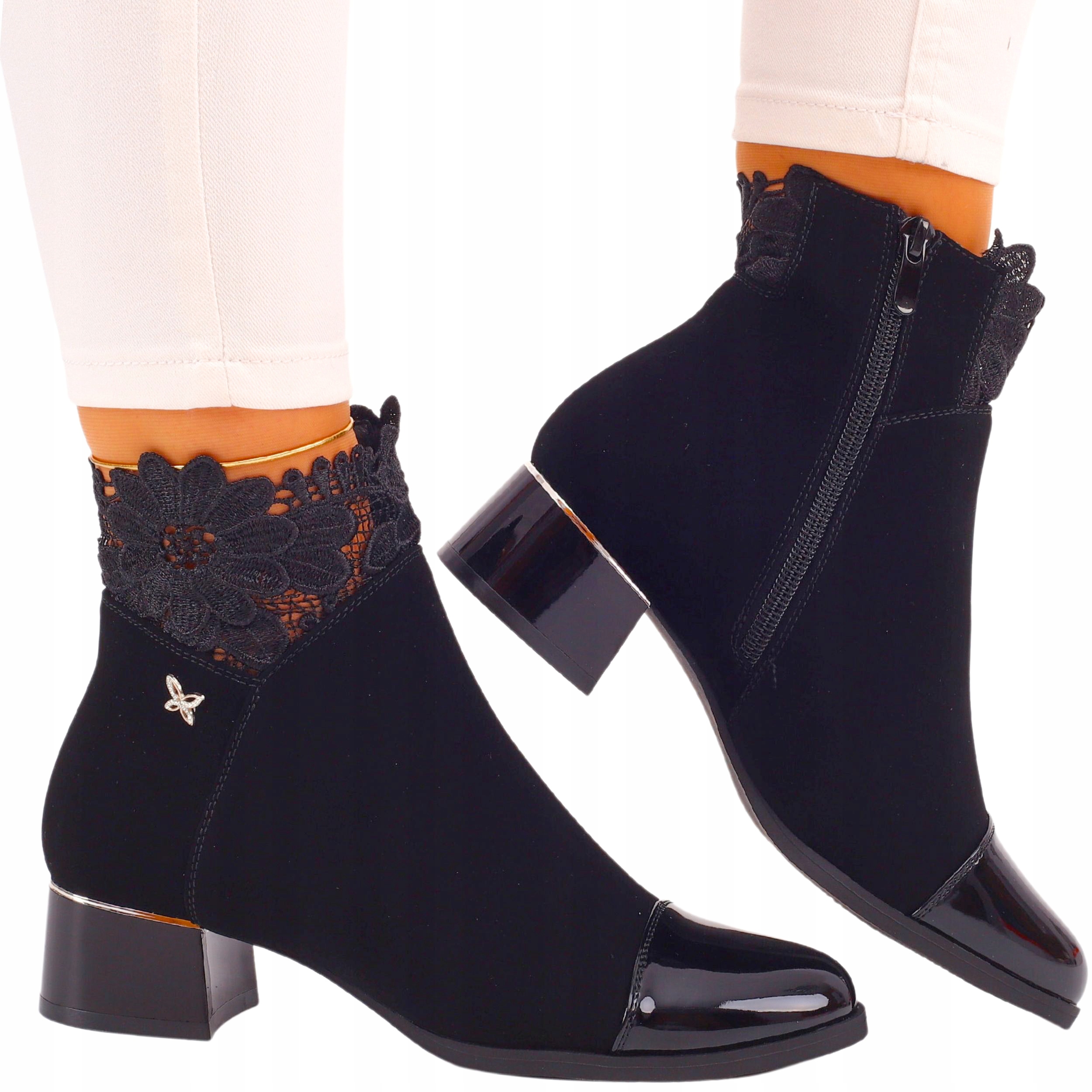 Czarne Botki Damskie Na Obcasie Stylowe