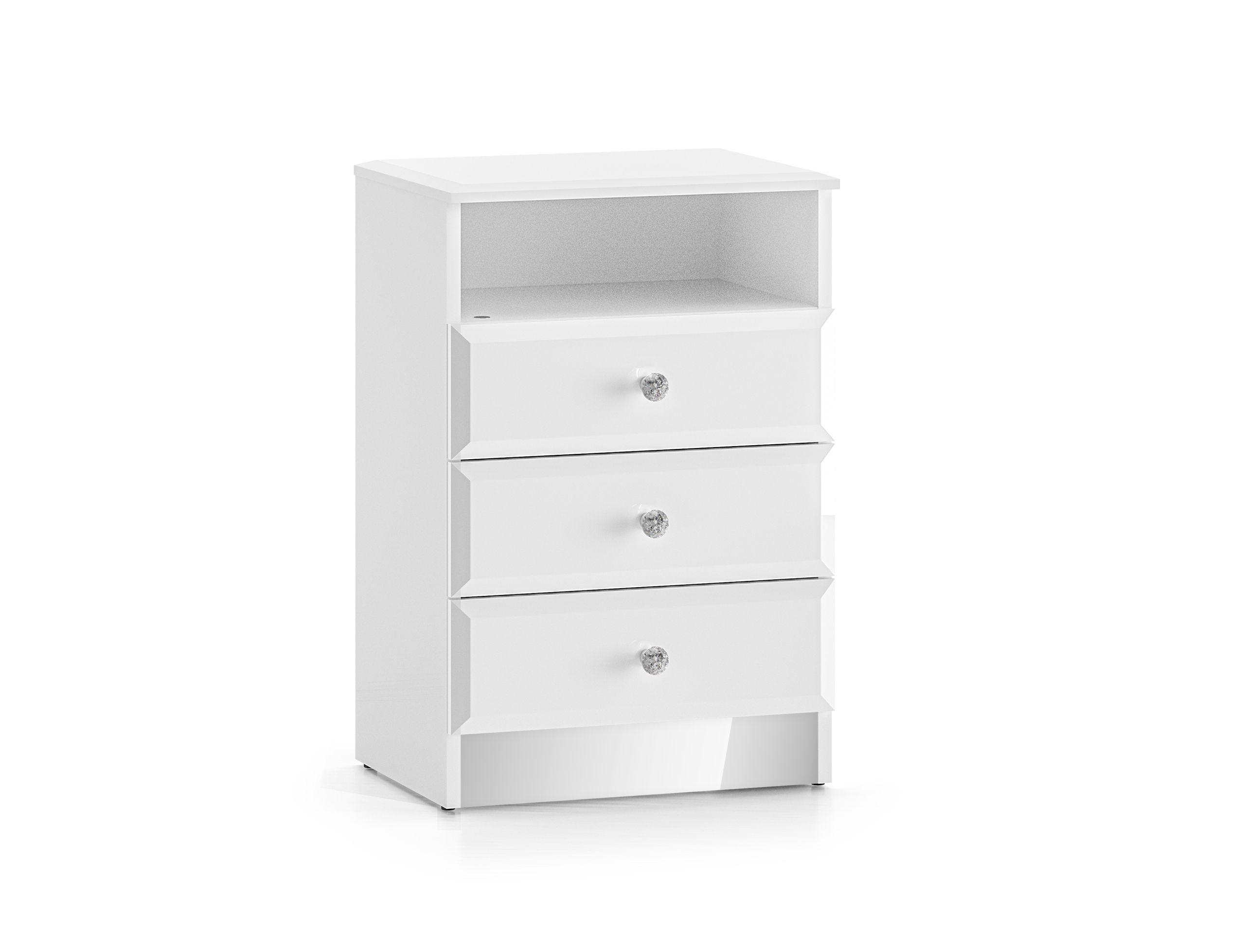 Vysoká noční stolek do ložnice Glamour 07 bílá matná/lesklá 3 zásuvky