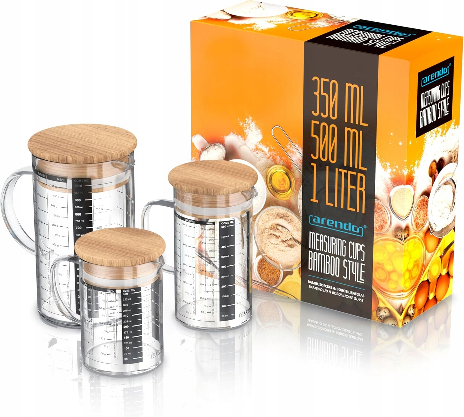 Arendo Kuchynská Sklenená Odmerka 1000 ML 500 ML 350 ML Komplet