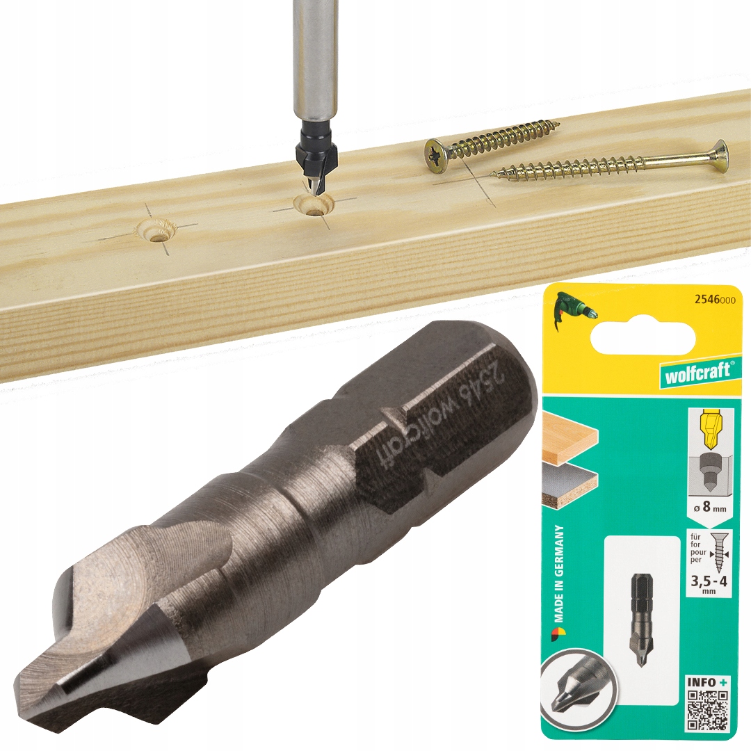 POGŁĘBIACZ FREZ WIERTŁO POD WKRĘTY 3/8MM SZEŚCIOKĄTNY WOLFCRAFT 2546000