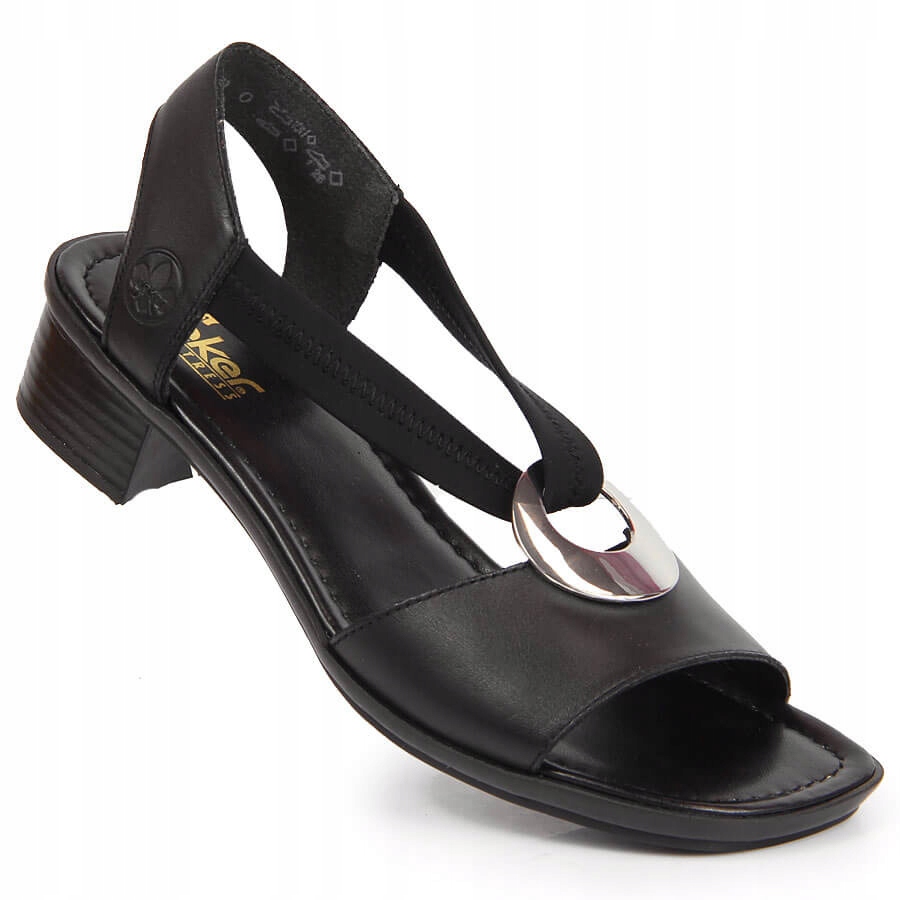 Skórzane sandały na gumki czarne Rieker 62662-01 40